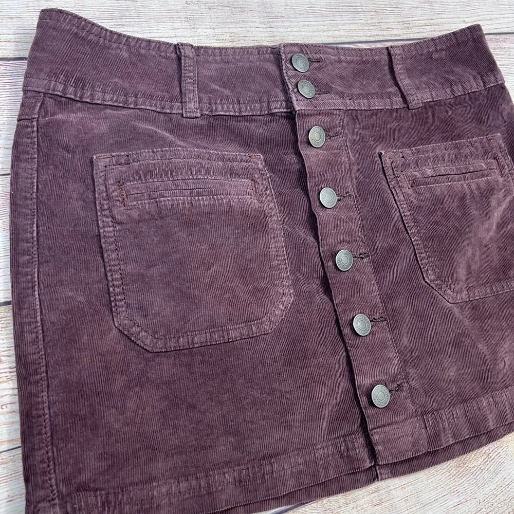 We The Free People Joanie Brown Corduroy Button Front Mini Skirt 28 Boho Autumn
